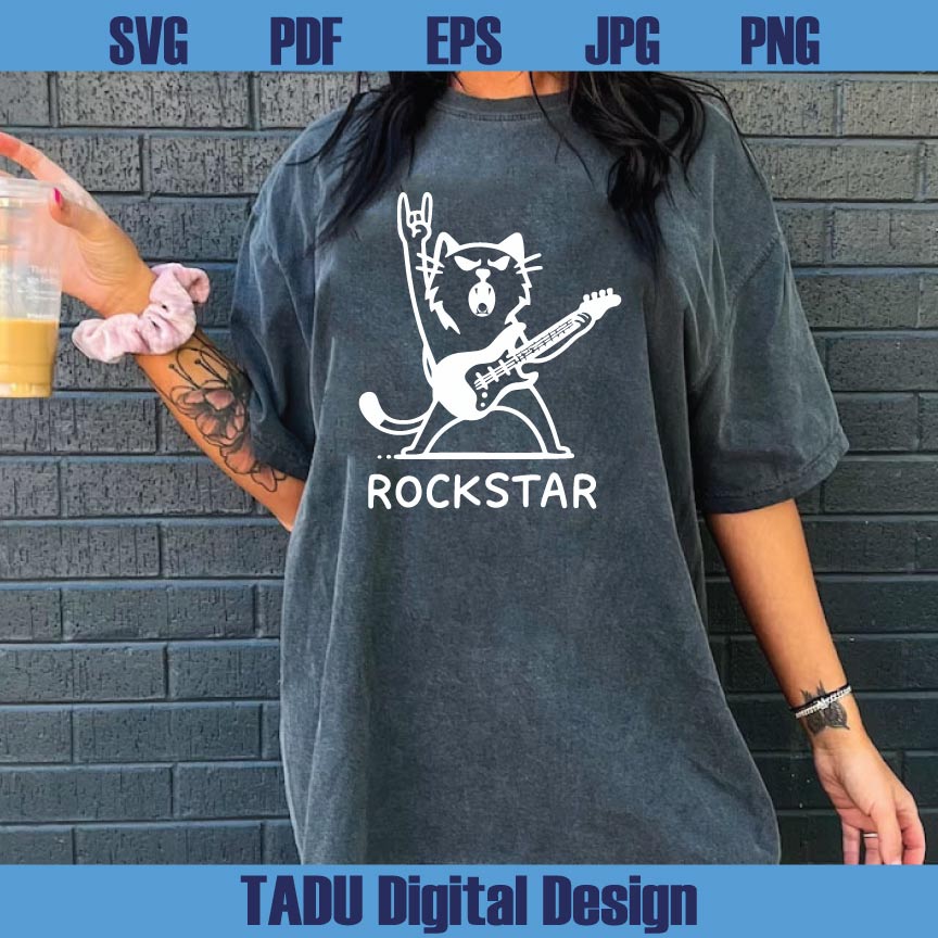 Rockstar Cat with Guitar Svg Rock and Roll Cat Svg Ugly Cat Png