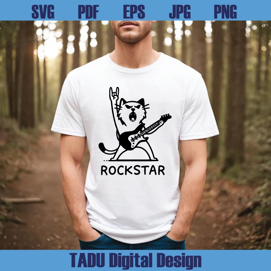 Rockstar Cat with Guitar Svg Rock and Roll Cat Svg Ugly Cat Png