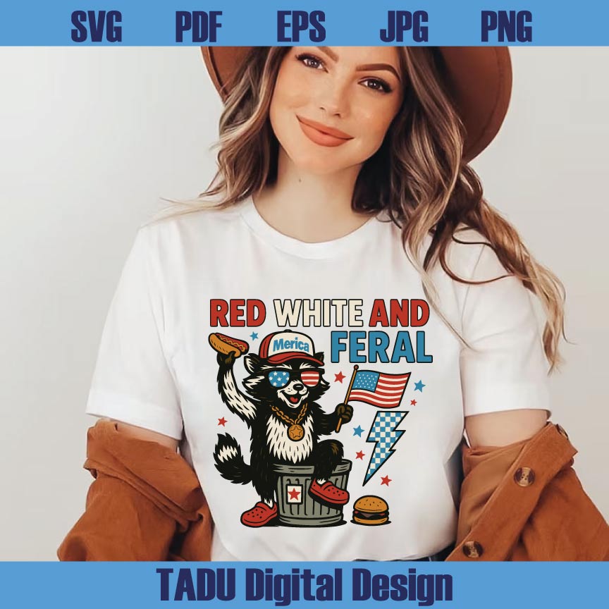 Funny 4th Of July Png Red White And Feral Png Hotdog Raccoon Png Svg Dxf Eps Files