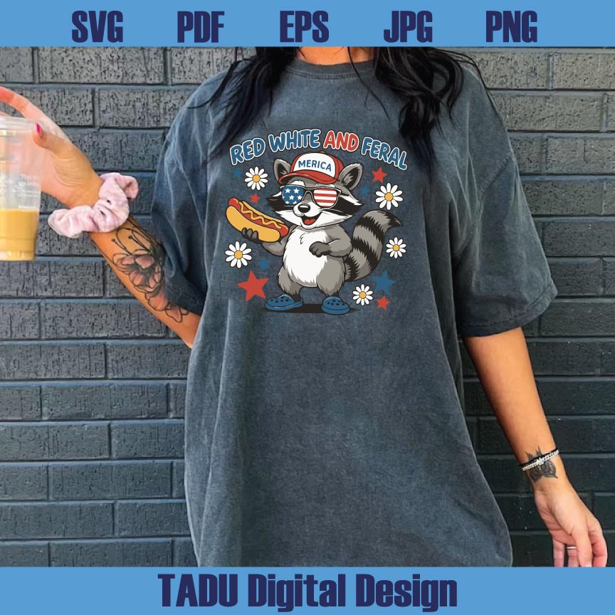 Red White And Feral Png 4th Of July Svg Funny Raccoon Hot Dog Png Svg Dxf Eps Files