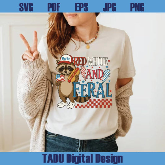 Red White And Feral Png Cute Raccoon Png Trendy 4th Of July Svg Png Dxf Eps Files