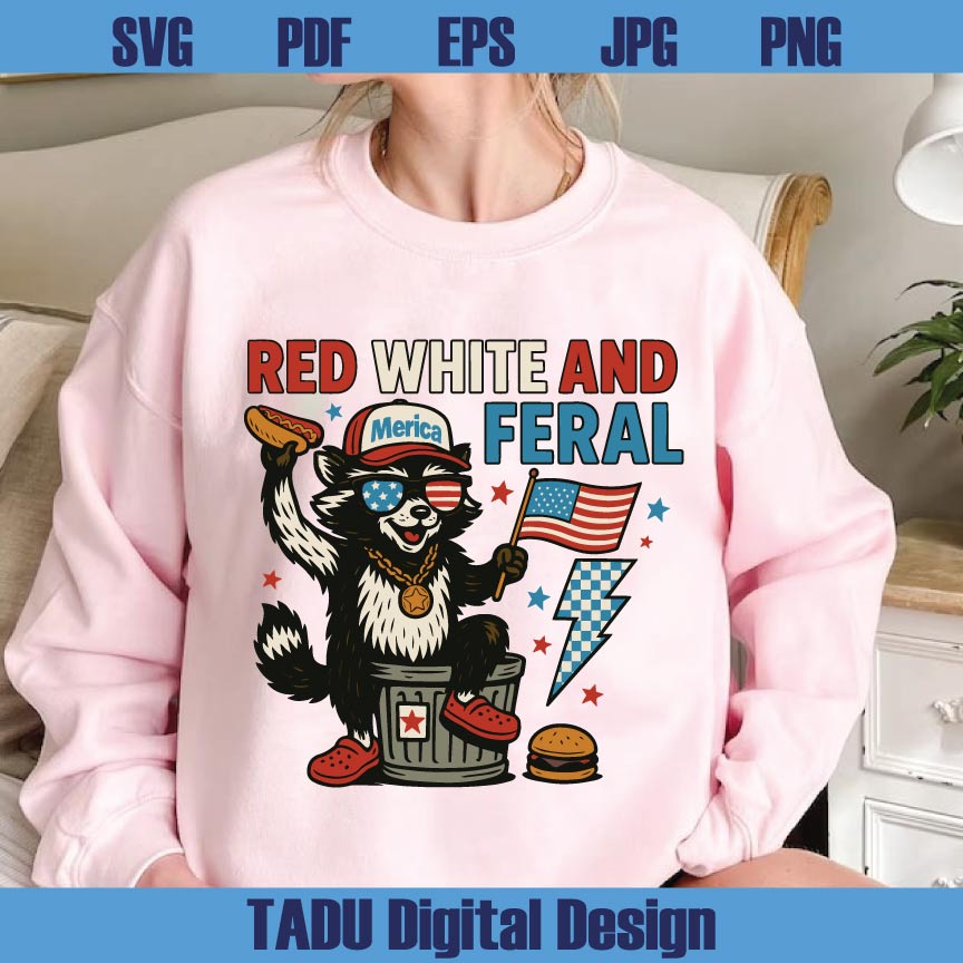 Funny 4th Of July Png Red White And Feral Png Hotdog Raccoon Png Svg Dxf Eps Files