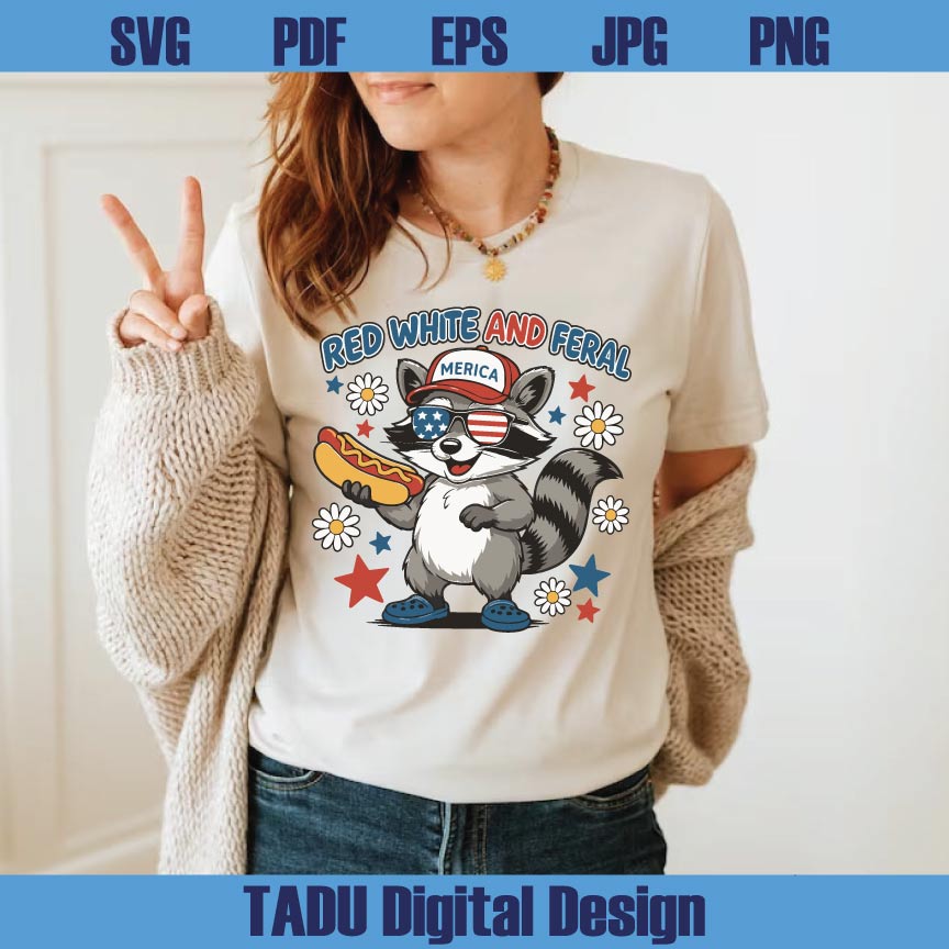 Red White And Feral Png 4th Of July Svg Funny Raccoon Hot Dog Png Svg Dxf Eps Files