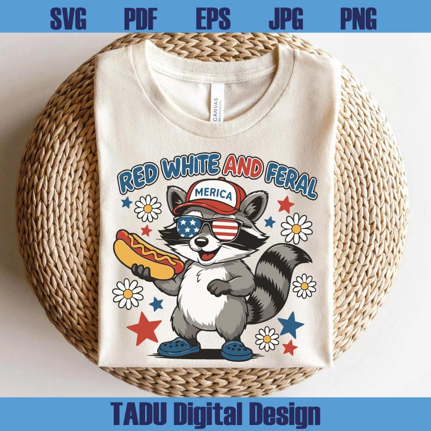 Red White And Feral Png 4th Of July Svg Funny Raccoon Hot Dog Png Svg Dxf Eps Files