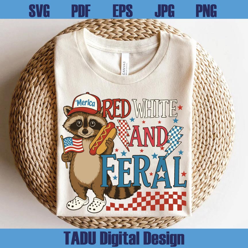 Red White And Feral Png Cute Raccoon Png Trendy 4th Of July Svg Png Dxf Eps Files