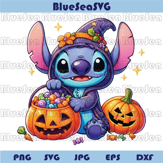 Stitch Halloween Colorfully Png Trick Or Treat Halloween Stitch Png - Blue Sea Svg