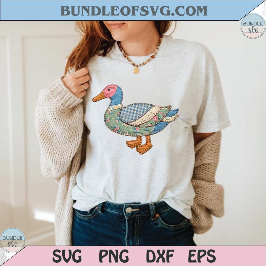 Vintage Mallard Faux Patchwork Duck Png Thrifting Spring Png - BundleofSVG