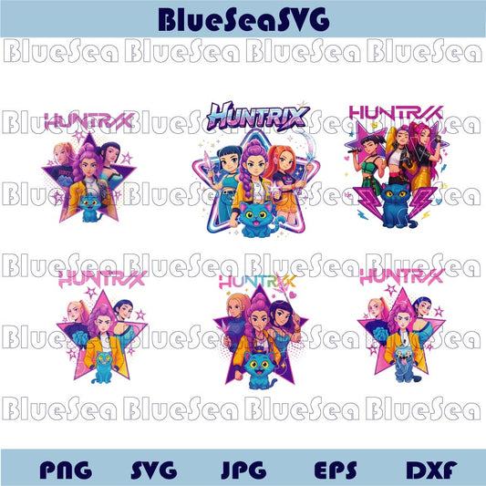 Huntrix PNG Neon Star Kpop Demon Hunters PNG K-pop Stars Girl Group - Blue Sea Svg