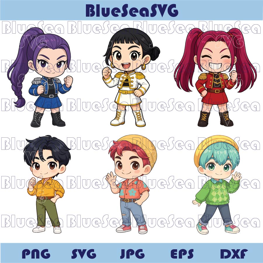 Demon Hunters Png Chibi Kpop Huntrix Png Anime Png Clipart Bundle - Blue Sea Svg