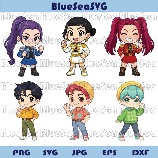 Demon Hunters Png Chibi Kpop Huntrix Png Anime Png Clipart Bundle - Blue Sea Svg