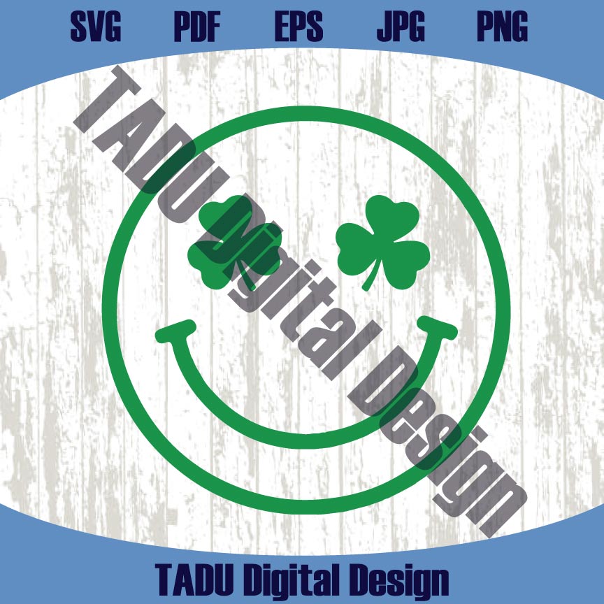 Shamrock Smiley Face Svg Happy St Patricks Smiley Clover Face Svg