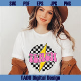 Checkered Lightning Bolt Teach Png Pencil Teacher Svg Retro Teach