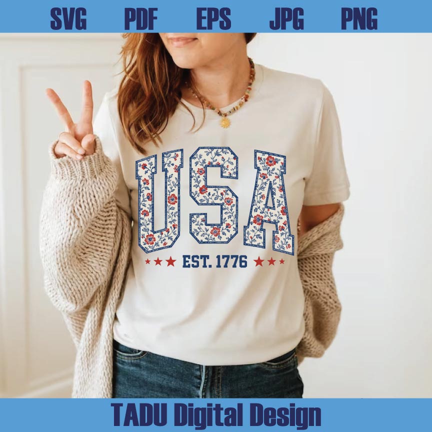 Floral USA Png Coquette 4th Of July Svg Girly Retro America Png Svg Dxf Eps Files - BundleofSVG