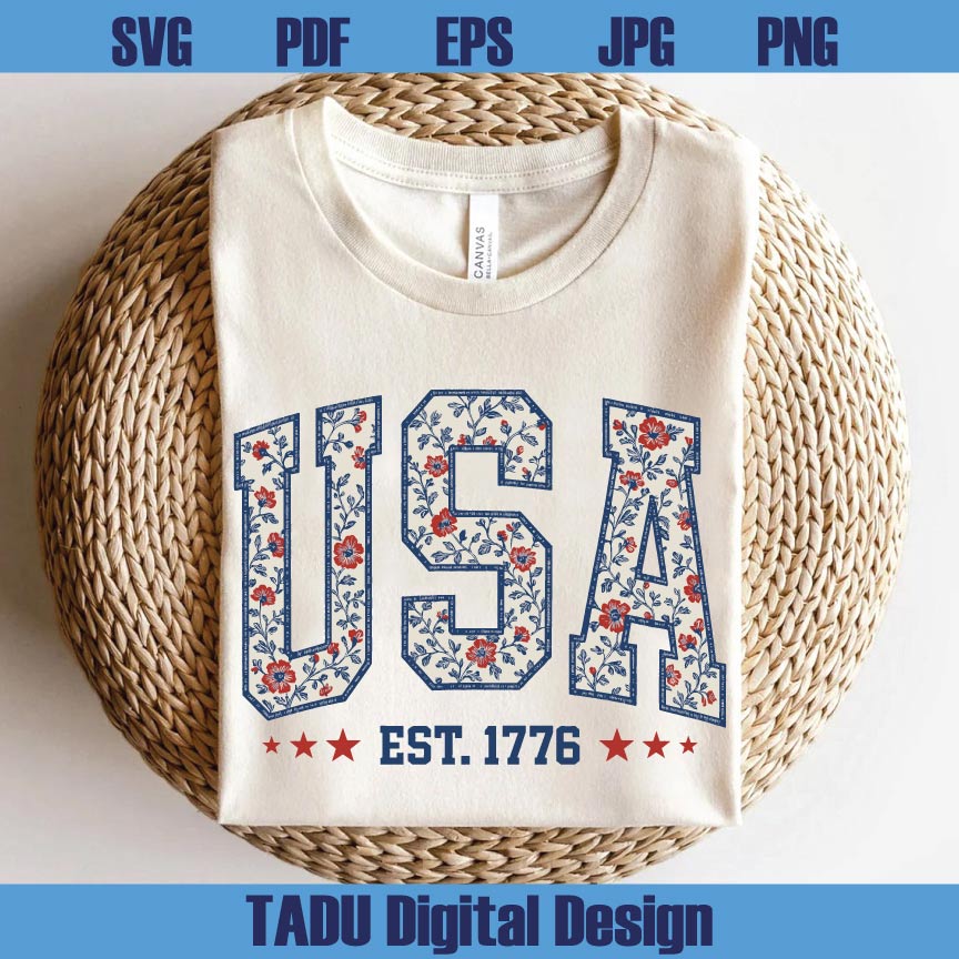Floral USA Png Coquette 4th Of July Svg Girly Retro America Png Svg Dxf Eps Files - BundleofSVG