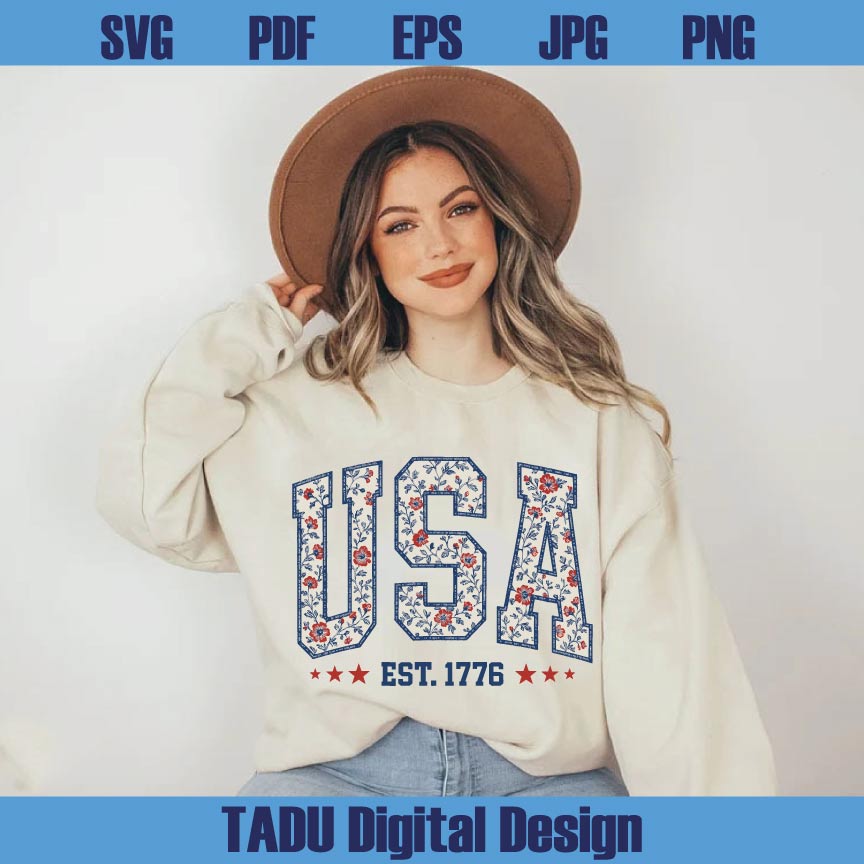 Floral USA Png Coquette 4th Of July Svg Girly Retro America Png Svg Dxf Eps Files - BundleofSVG