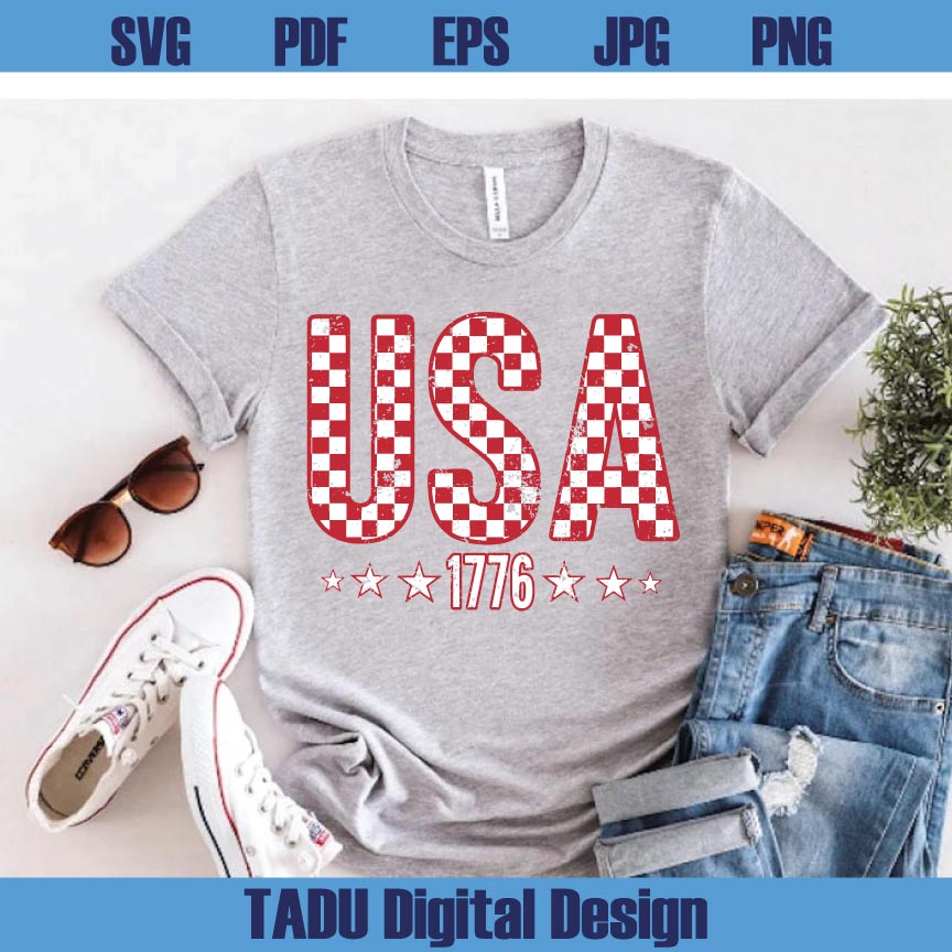 Checkered USA Svg 1776 Checkered America Png Retro 4th of July Svg Png Dxf Eps Files