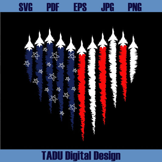 Fighter Jet Airplane American Flag Heart Svg Usa Air Force Flyover Svg Png Dxf Eps Files