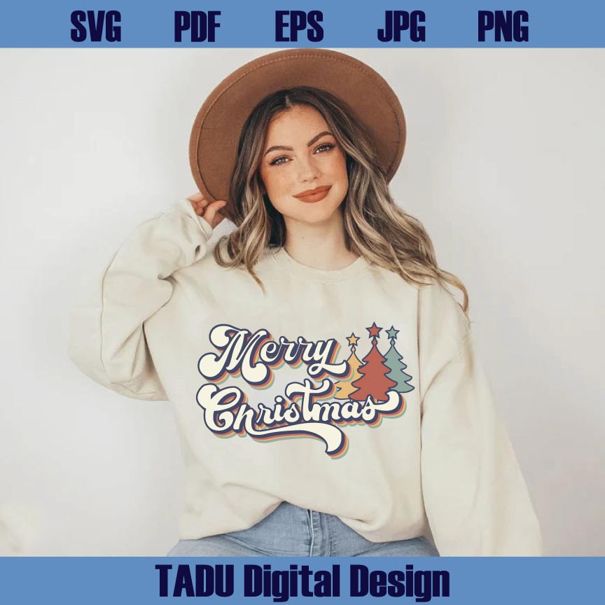 Vintage Merry Christmas Svg Retro Merry Christmas Tree Png