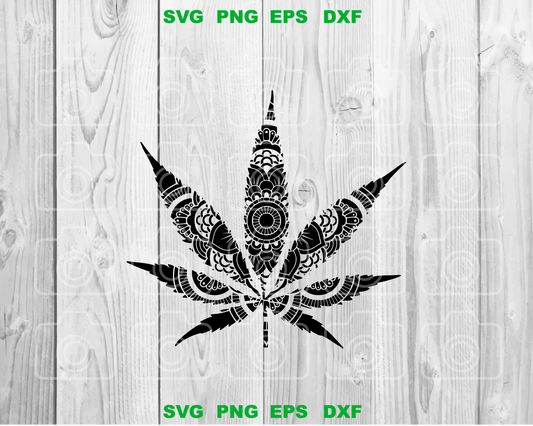 Mandala Cannabis Leaf svg Mandala Marijuana svg Mandala weed shirt svg png jpg dxf eps cutting files silhouette cameo cricut - BundleofSVG