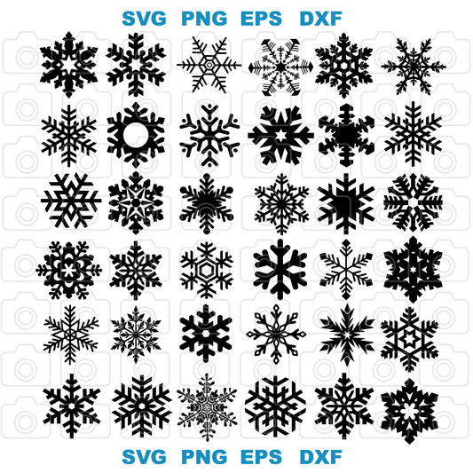 Bundle 36 Snowflake svg Snowflake silhouette Glittered Winter svg Christmas Snowflake Tutorial svg png eps dxf files - BundleofSVG