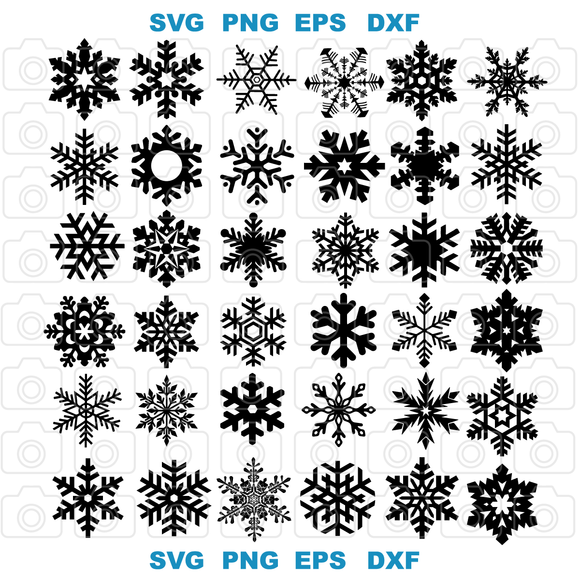 Bundle 36 Snowflake svg Snowflake silhouette Glittered Winter svg Christmas Snowflake Tutorial svg png eps dxf files