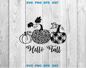 Hello Fall svg Thankful svg Leopard Pumpkins svg Silhouette Fall svg png dxf eps cut files Cameo Cricut