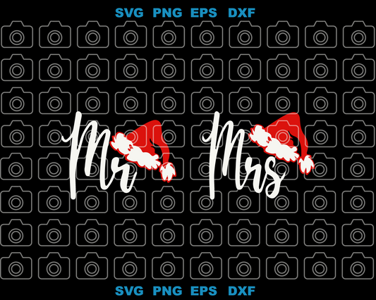 Christmas Mr And Mrs svg Mr And Mrs Christmas Santa Hat svg His And Hers Matching Christmas svg png dxf eps digital download files - BundleofSVG