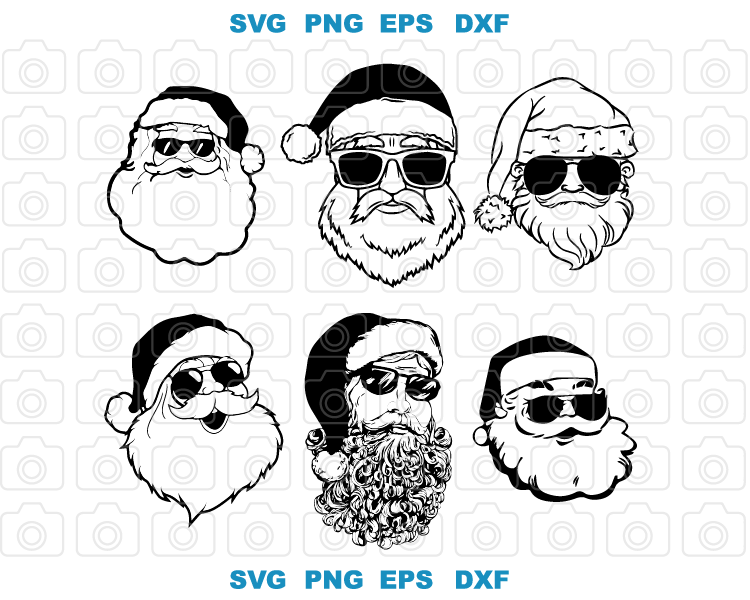 Bundle Cool Santa Claus Glasses svg Christmas Santa Sunglasses svg Hippie Santa With Glasses svg png dxf eps digital download files