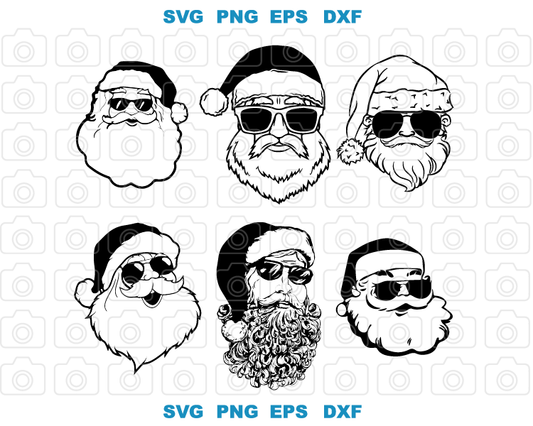 Bundle Cool Santa Claus Glasses svg Christmas Santa Sunglasses svg Hippie Santa With Glasses svg png dxf eps digital download files