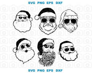 Bundle Cool Santa Claus Glasses svg Christmas Santa Sunglasses svg Hippie Santa With Glasses svg png dxf eps digital download files