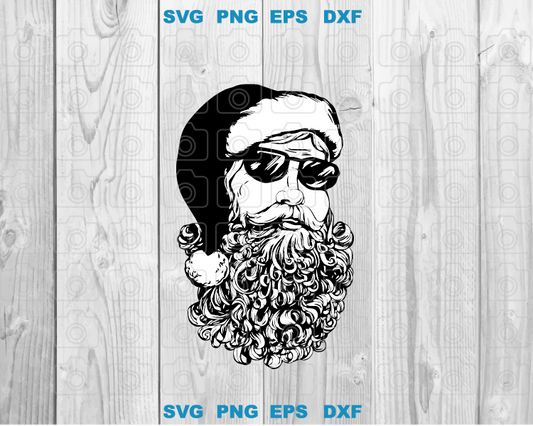 Cool Santa Claus Glasses svg Christmas Santa Sunglasses svg Hippie Santa With Glasses svg png dxf eps digital download files