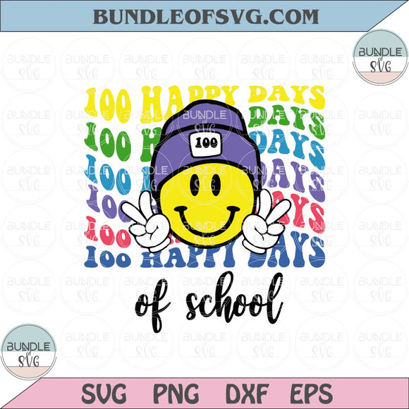 100 Happy Days of School Svg Smiley Face 100 Days of School Svg Png Dxf Eps Files