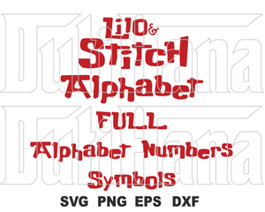 Lilo and Stitch Font SVG Alphabet SVG Letter Numbers Birthday shirt decor Party Invitation Print svg png dxf cut file silhouette Cricut
