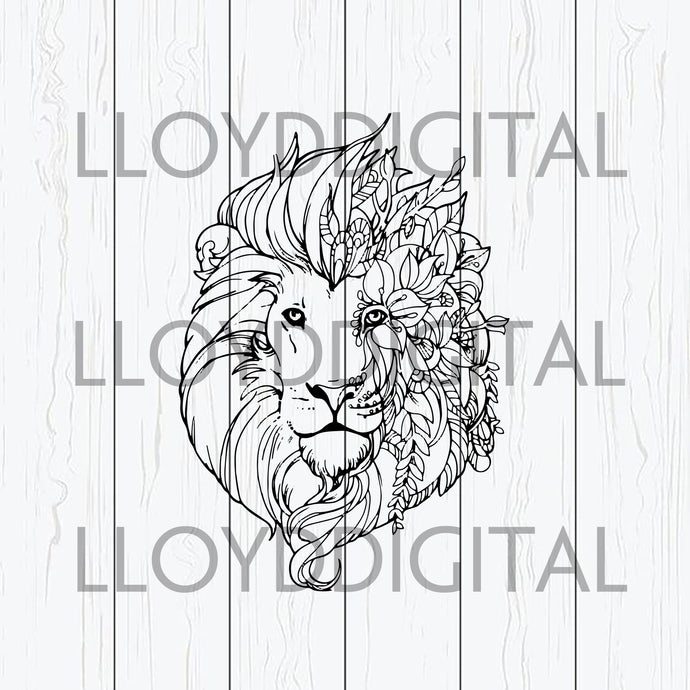 Lion mandala svg Zentangle Lion head Flower svg lion Floral animals Boho birthday svg eps png dxf cutting files cameo cricut - BundleofSVG