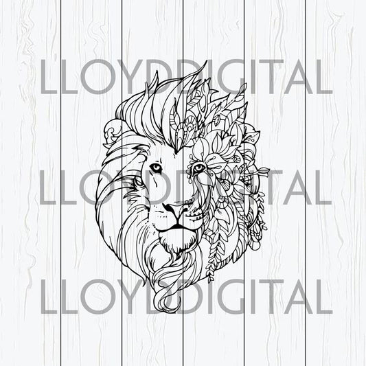Lion mandala svg Zentangle Lion head Flower svg lion Floral animals Boho birthday svg eps png dxf cutting files cameo cricut - BundleofSVG