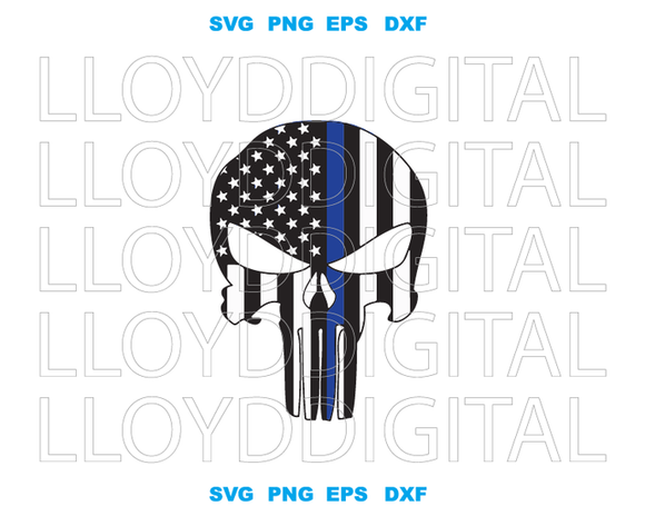American Flag Torn Punisher svg Thin Blue Line Skull svg Police Punk Death silhouette Shirt svg png dxf eps file cameo cricut