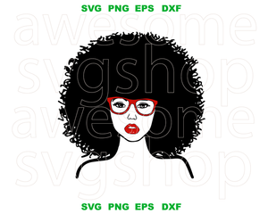 Afro Woman with Glasses SVG Afro Girl lady Shirt Black Woman Sorority art Silhouette Digital Download svg png dxf cut files cameo cricut