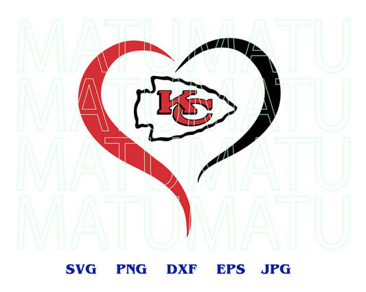 Kansas City Chiefs Heart svg Open Heart Super Bowl American Football Rugby sign shirt decor svg png dxf eps cut files cameo cricut - BundleofSVG