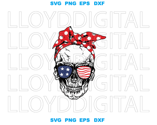 American flag skull sunglasses bow SVG USA glasses Skull bow flag 4th July svg png dxf eps file for cameo cricut - BundleofSVG