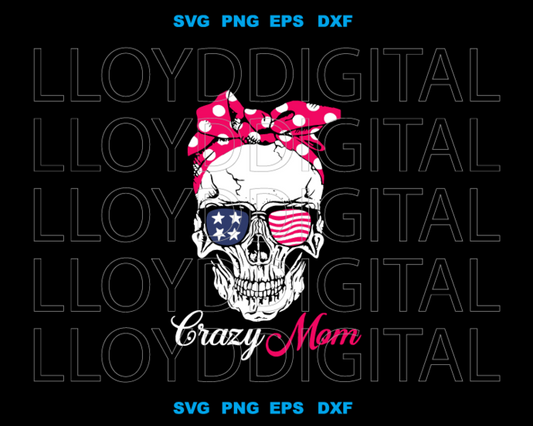 American flag skull sunglasses crazy mom SVG USA glasses Skull bow flag 4th July svg png dxf eps file for cameo cricut - BundleofSVG