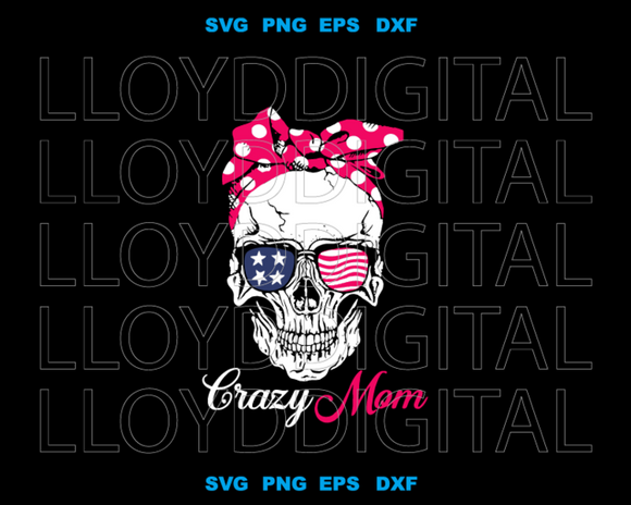 American flag skull sunglasses crazy mom SVG USA glasses Skull bow flag 4th July svg png dxf eps file for cameo cricut