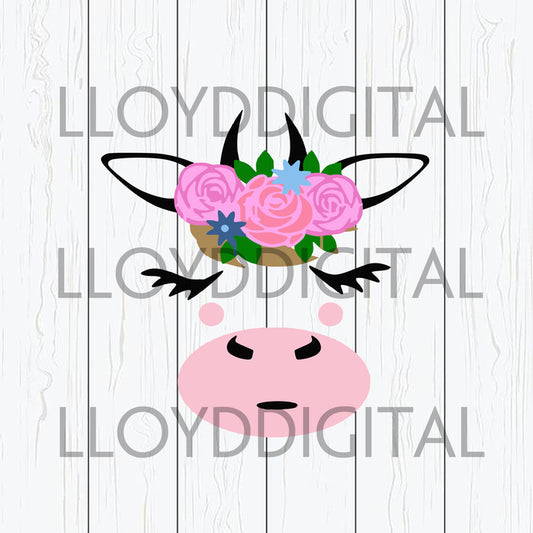 Cute Cow face svg flower floral svg, calf, head, heifer, muzzle Farmer shirt, farm life, farming svg png dxf cut file Cricut - BundleofSVG