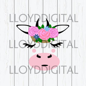 Cute Cow face svg flower floral svg, calf, head, heifer, muzzle Farmer shirt, farm life, farming svg png dxf cut file Cricut