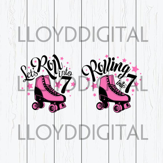 Rolling into 7 SVG Skating Skater 7 Birthday number Shirt Party decor Invitation gifts silhouette svg png dxf cut files cameo cricut - BundleofSVG