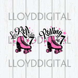 Rolling into 7 SVG Skating Skater 7 Birthday number Shirt Party decor Invitation gifts silhouette svg png dxf cut files cameo cricut
