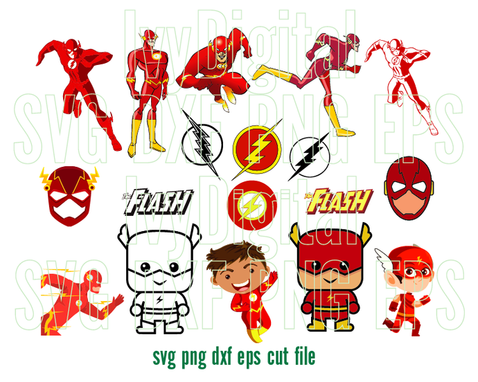 Bundle The Flash SVG Superhero clipart Cute Flash Logo svg The Flash Birthday Invitation Party svg png eps dxf files cricut