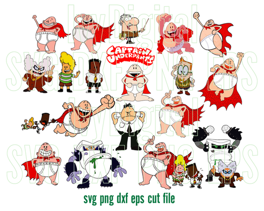 Captain Underpants Party Supplies SVG Shirt Underpants Decor banner Birthday Gift Invitation printable art svg eps png dxf cut file cricut - BundleofSVG
