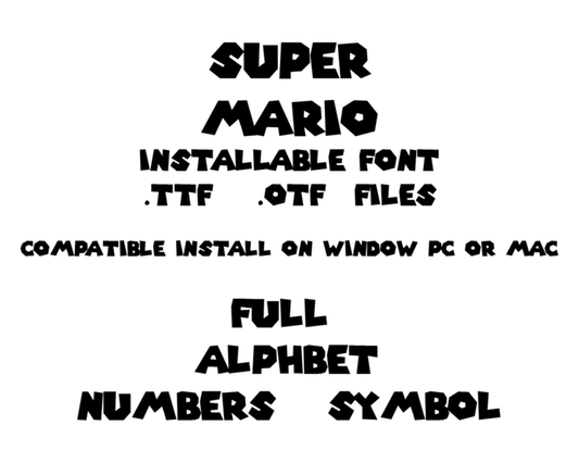 Super Mario font file ttf otf font true type font installable on PC Mac Cricut font Download letters decor shirt party birthday - BundleofSVG