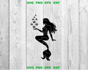 Mermaid Cannabis SVG Mermaid Marijuana svg Mermaid Weed Leaf svg Weed svg png jpg eps cutting files silhouette cricut