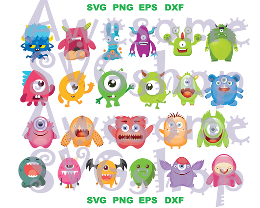 Silly Monsters SVG Monsters inc Clipart Monster Birthday Decorations Party Monster Shirt Design svg png eps dxf cut files Print Cameo Cricut - BundleofSVG